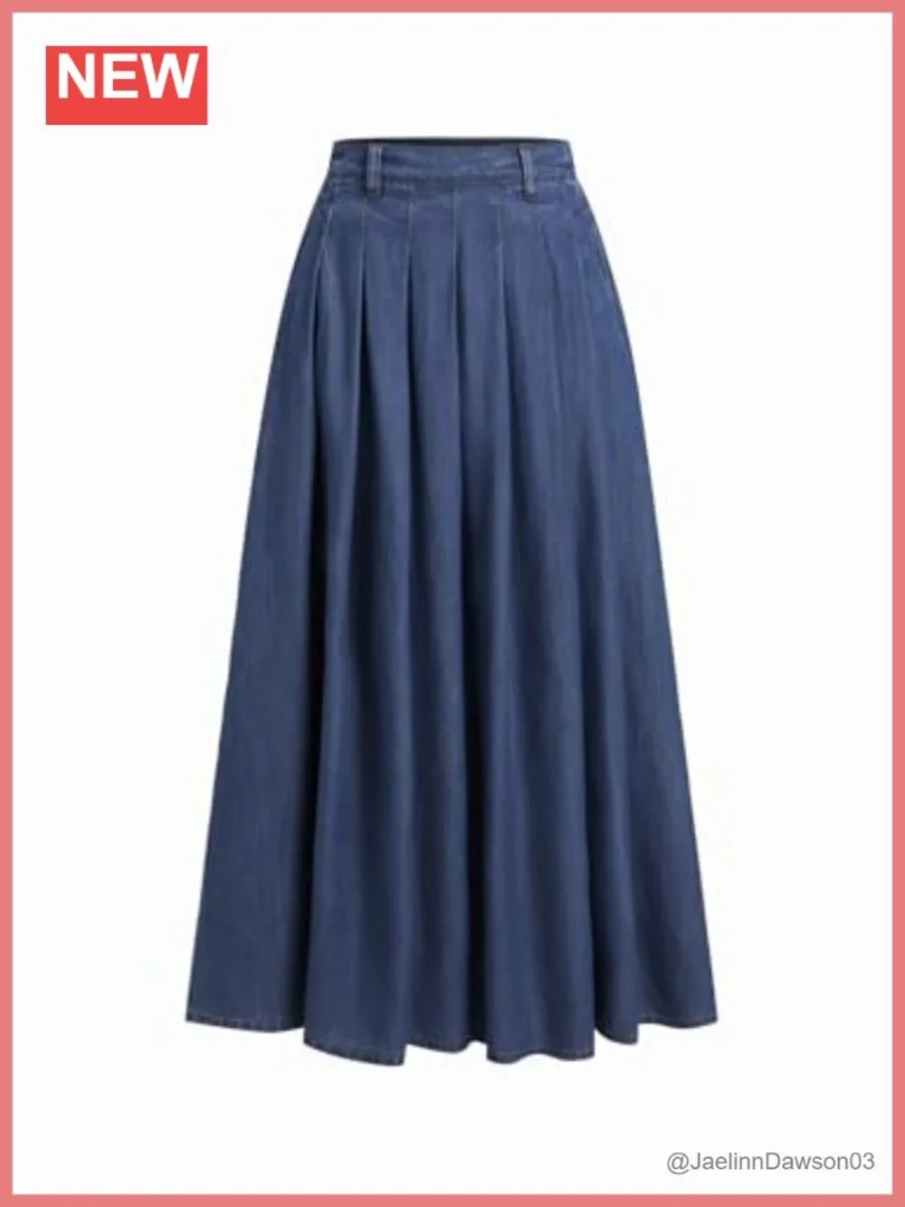 Pleated Maxi Denim Skirt with Pockets Cotton Lyocell A-Line High Rise